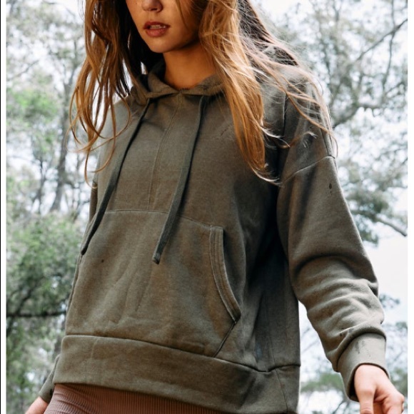 Free People Movement Work It Out Hoodie In Army Green Size Medium - Picture 5 of 7